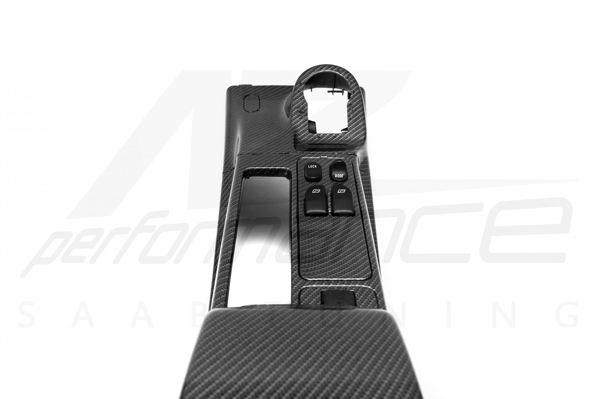 Shiny Carbon-Silver ignition center console with window switch SAAB 900 O9-3