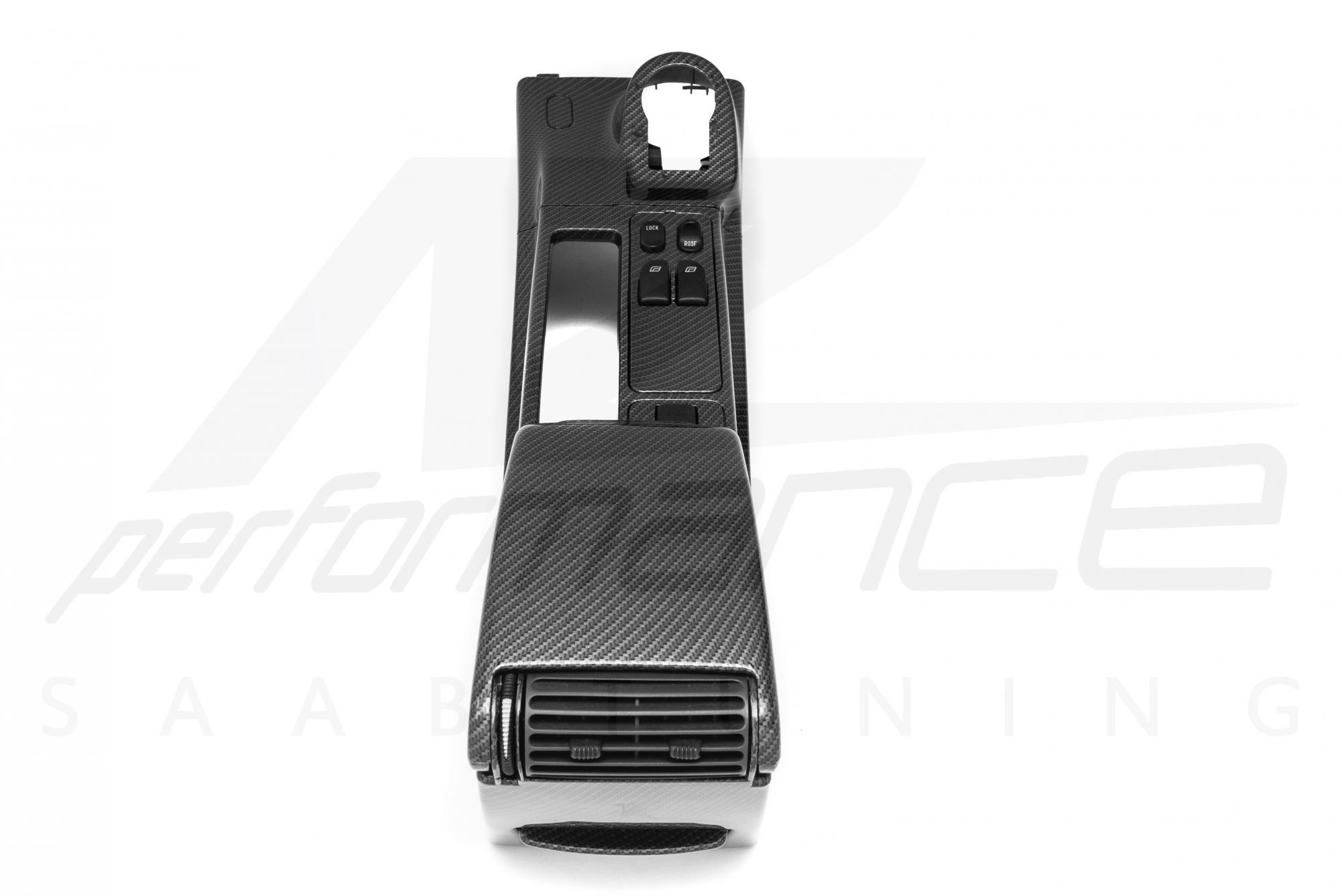 Shiny Carbon-Silver ignition center console with window switch SAAB 900 O9-3