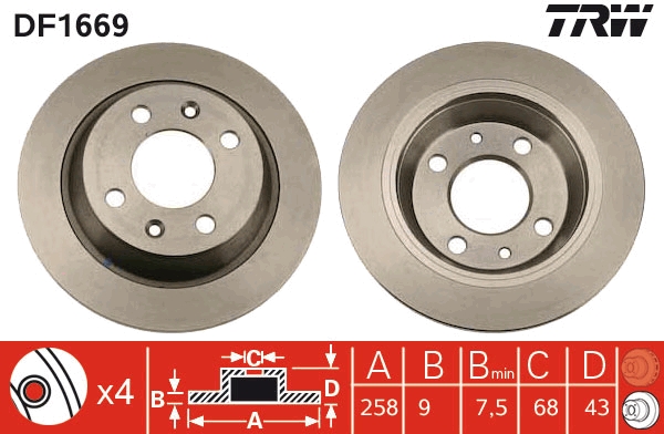 TRW DF1669 Rear Brake Disc Pair SAAB 900 Classic 9000 1979-1998