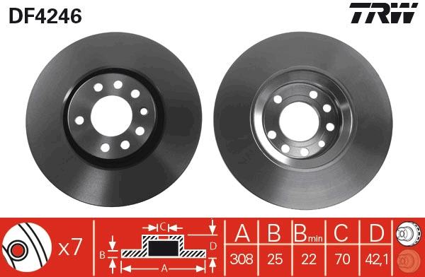 TRW 308mm front brake disc pair SAAB 9-3 Viggen, 9-5